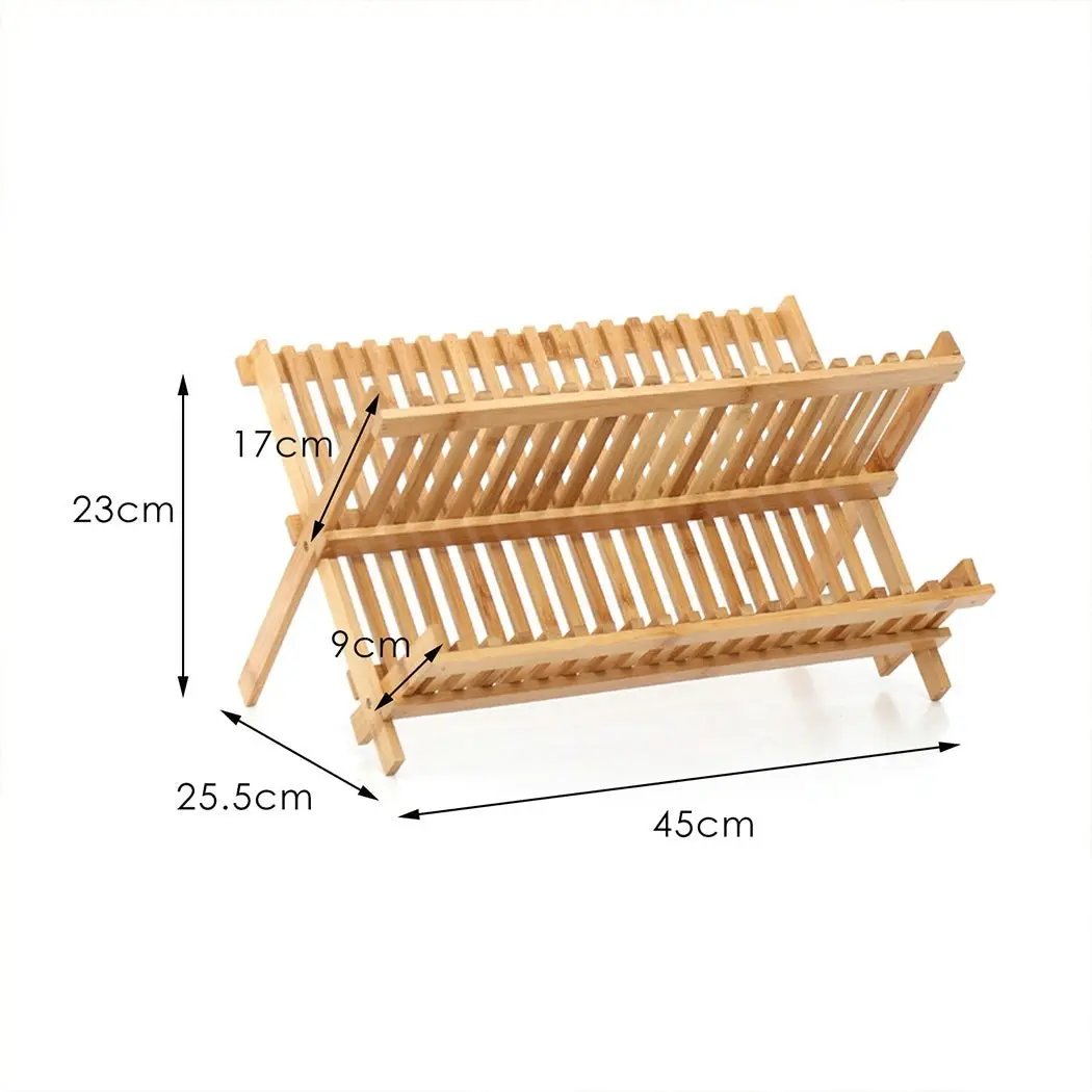 Toque Dish Rack Bamboo Foldable Drainer Drying Holder Plate Utensil Cultery Tray