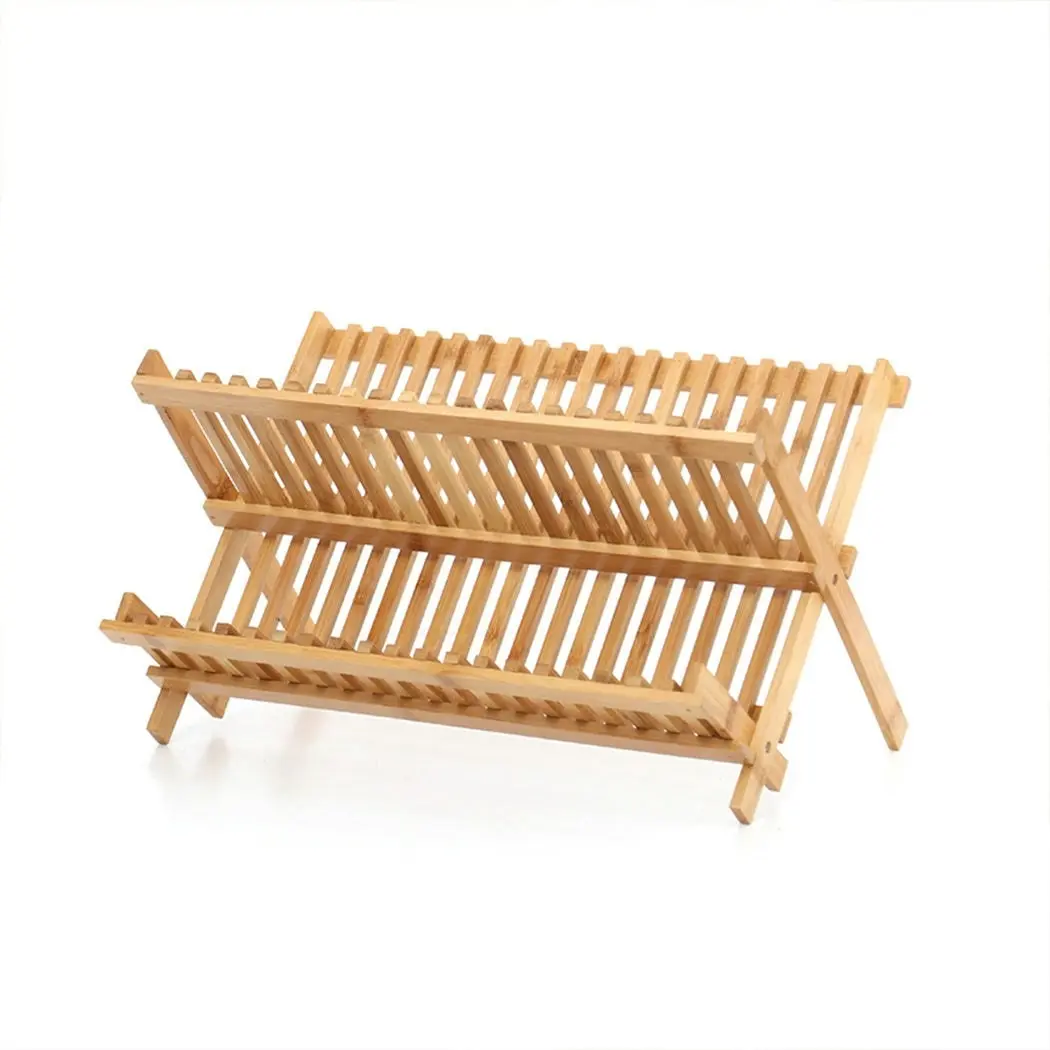 Toque Dish Rack Bamboo Foldable Drainer Drying Holder Plate Utensil Cultery Tray