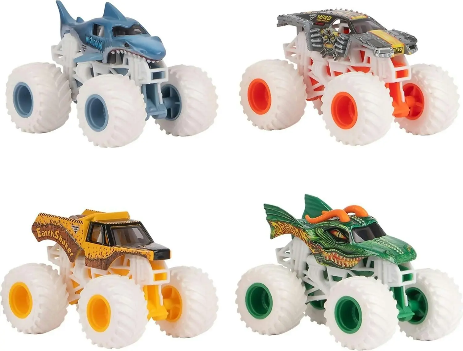 Monster Jam - Snow Drifters 4-pack Monster Trucks Official Dragon Megalodon Earth Shaker And Max-d 1:64 Scale - Spin Master