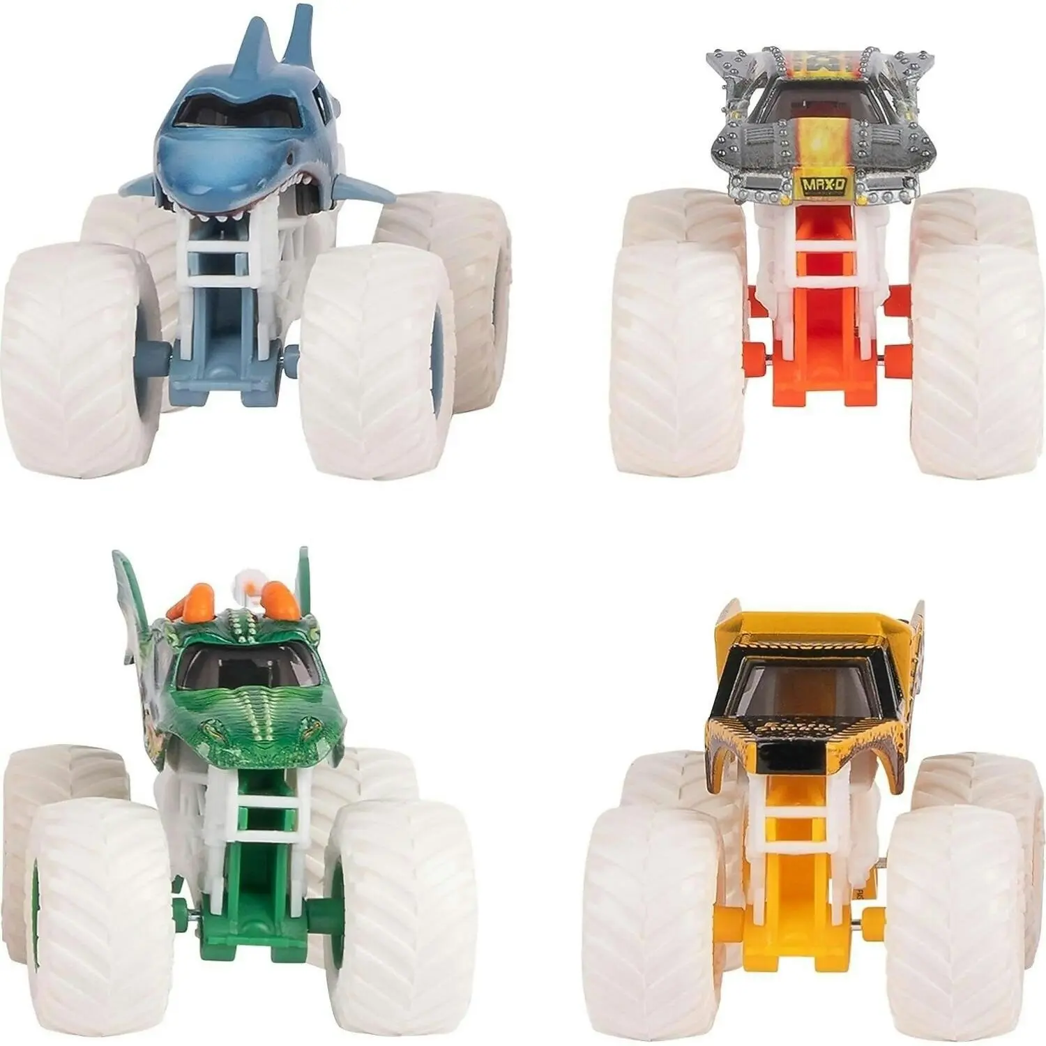 Monster Jam - Snow Drifters 4-pack Monster Trucks Official Dragon Megalodon Earth Shaker And Max-d 1:64 Scale - Spin Master