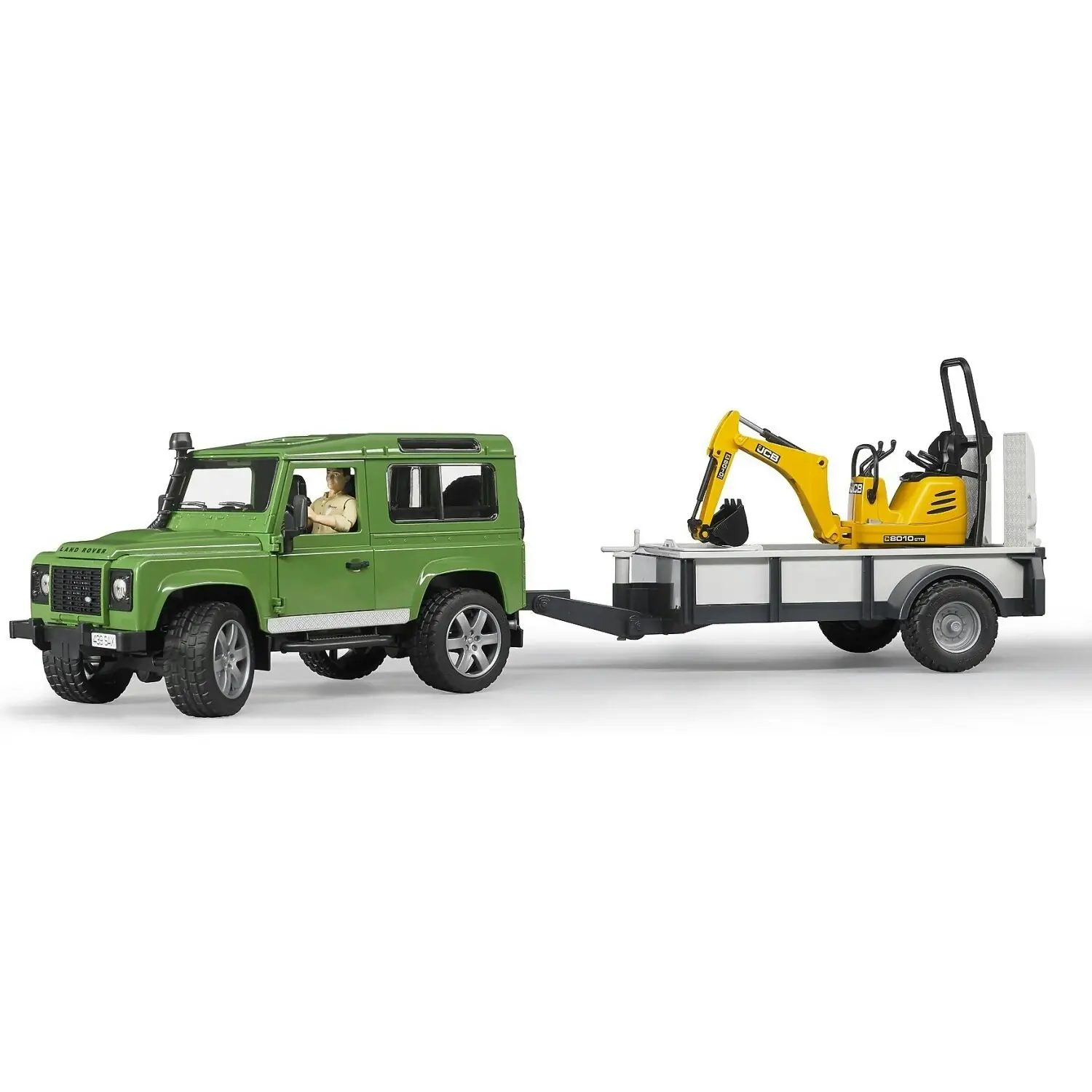 Bruder - Land Rover Defender With Trailer Jcb Excavator And Man