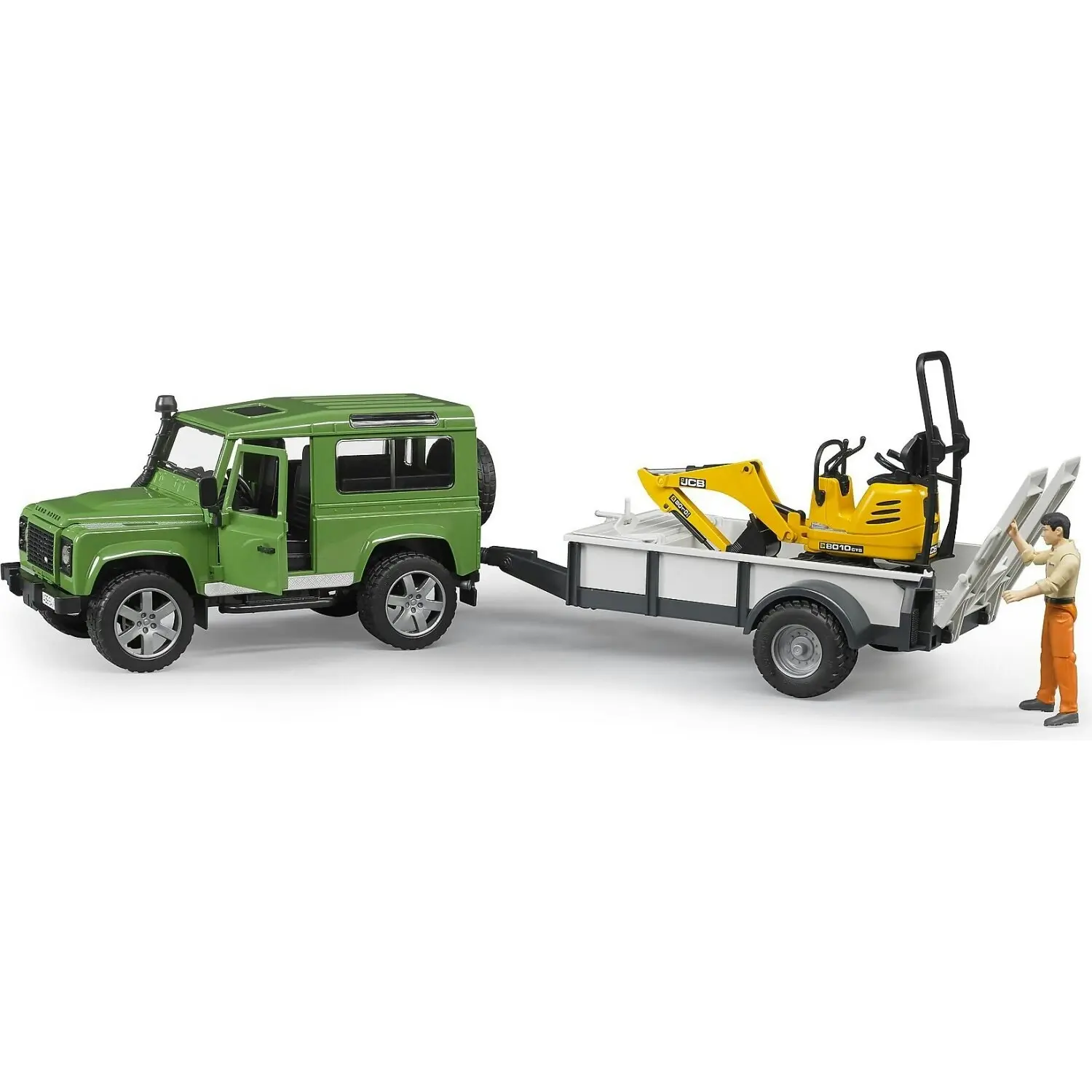 Bruder - Land Rover Defender With Trailer Jcb Excavator And Man