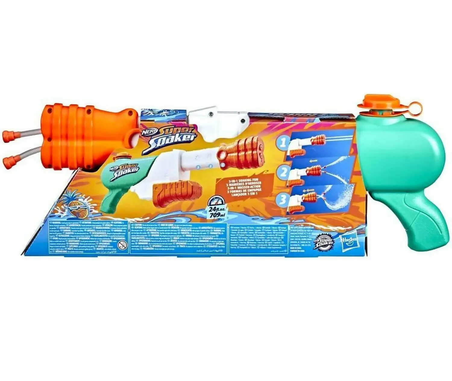 Nerf - Super Soaker Hydro Frenzy Water Blaster Wild 3-in-1 Soaking Fun Adjustable Nozzle 2 Water-launching Tubes - Hasbro