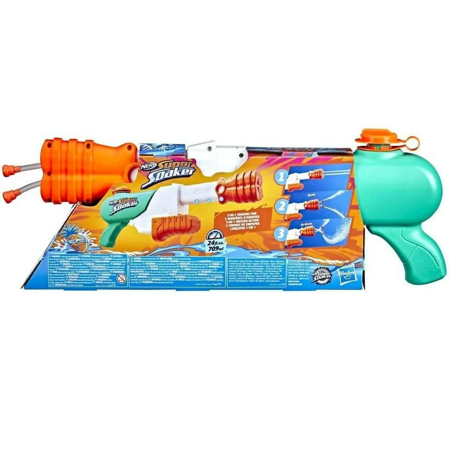 Nerf - Super Soaker Hydro Frenzy Water Blaster Wild 3-in-1 Soaking Fun Adjustable Nozzle 2 Water-launching Tubes - Hasbro