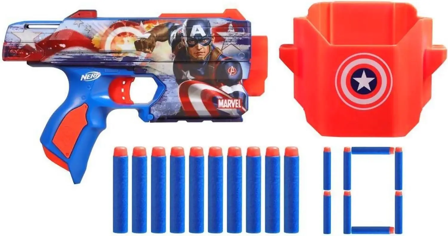 Nerf - Marvel Captain America Blaster 10 Nerf Elite Darts Holster Gifts For 8 Year Old Boys & Girls & Up - Hasbro