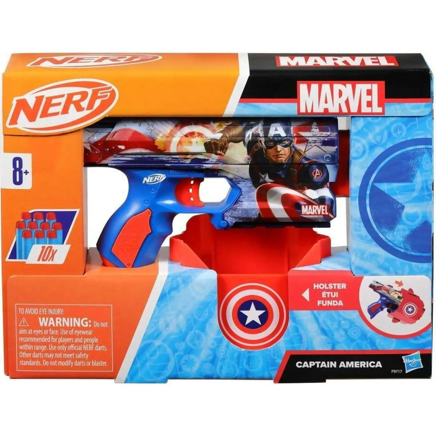 Nerf - Marvel Captain America Blaster 10 Nerf Elite Darts Holster Gifts For 8 Year Old Boys & Girls & Up - Hasbro