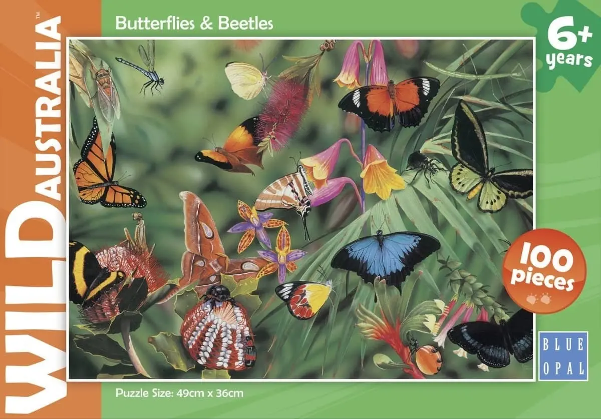 Blue Opal - Wild Australia Butterflies & Beetles Jigsaw Puzzle 100 Pieces