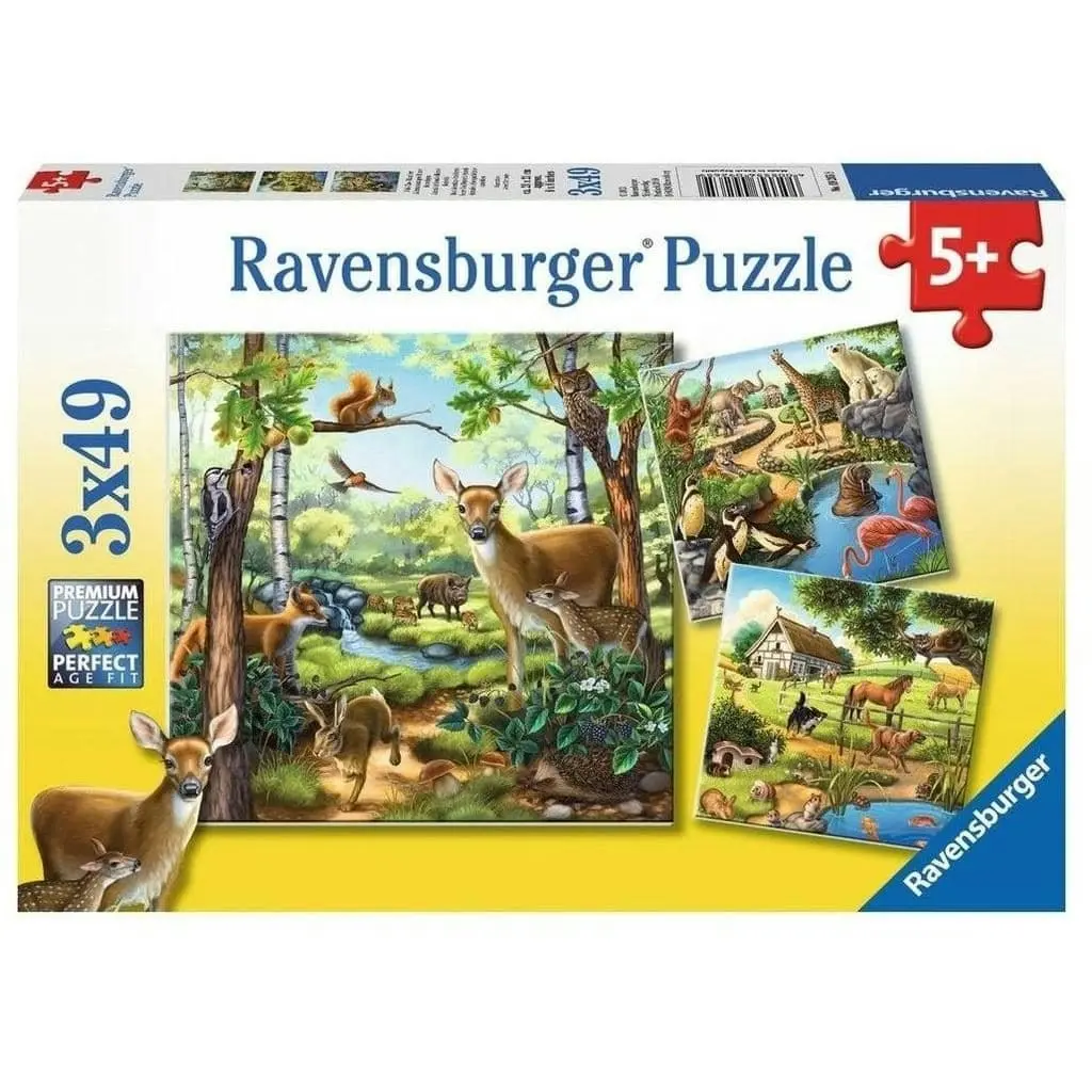 Ravensburger - Forest Zoo & Pets Jigsaw Puzzle 3x49 Pieces