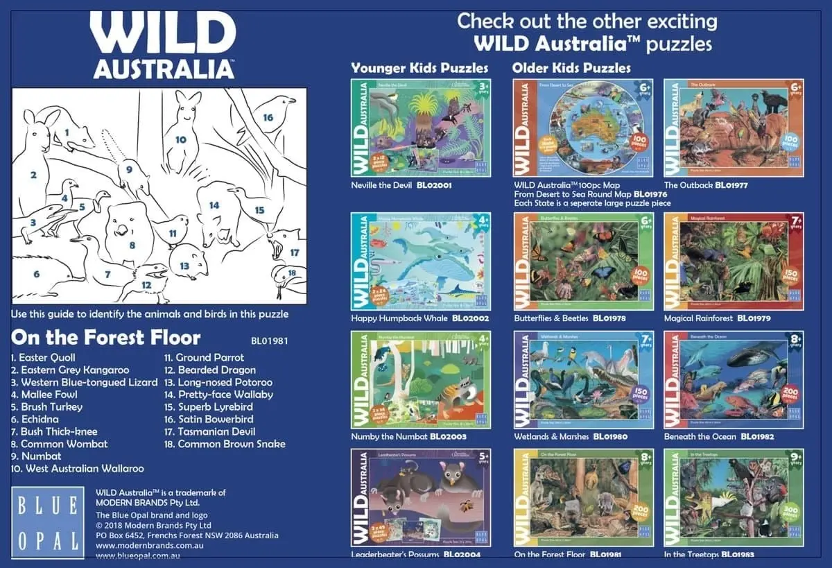 Blue Opal - Wild Australia On The Forest Floor Jigsaw Puzzle 200 Pieces