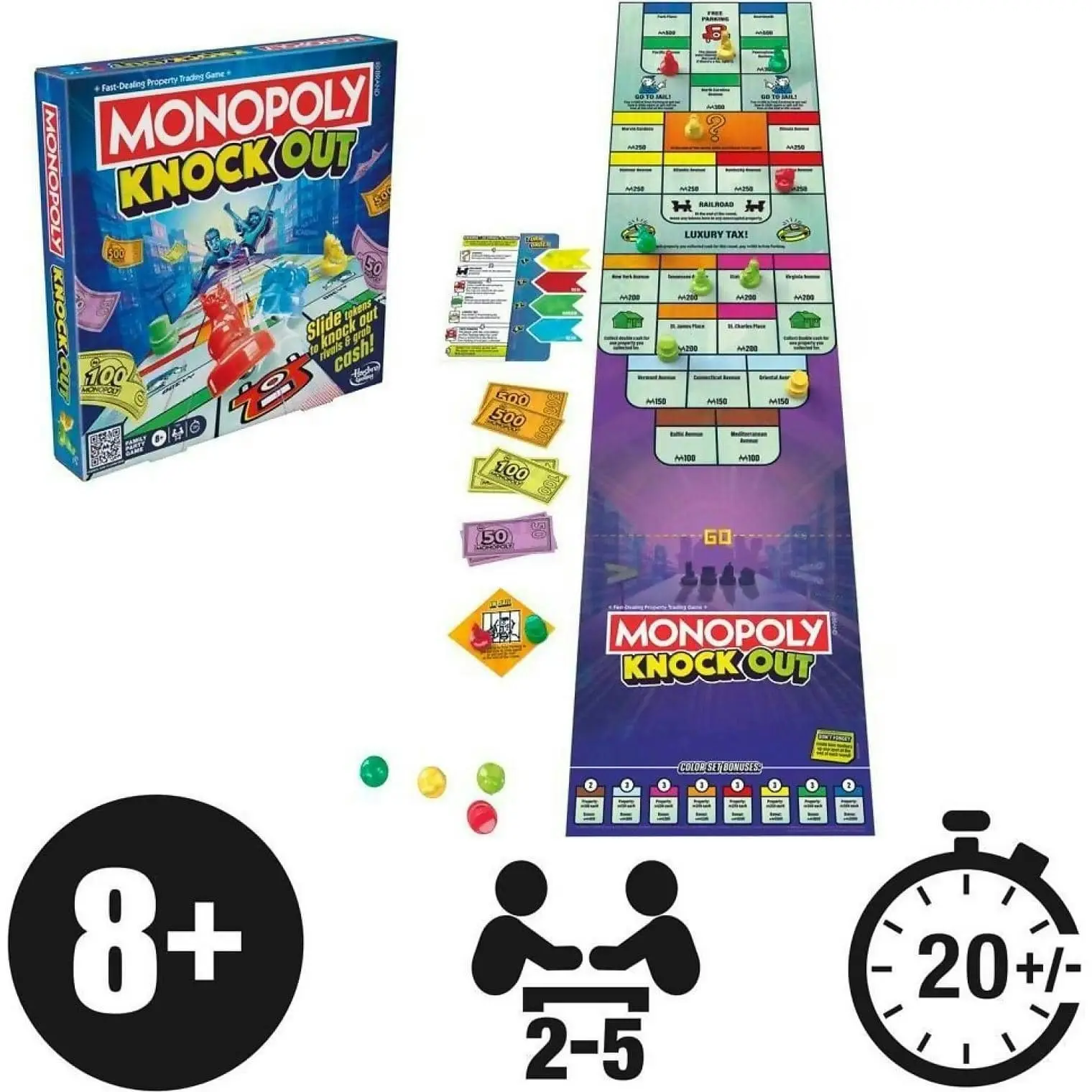 Monopoly - Knockout Family Party Game Quick-playing Board Games For Ages 8+ 2-8 Players 20 Mins - Hasbro