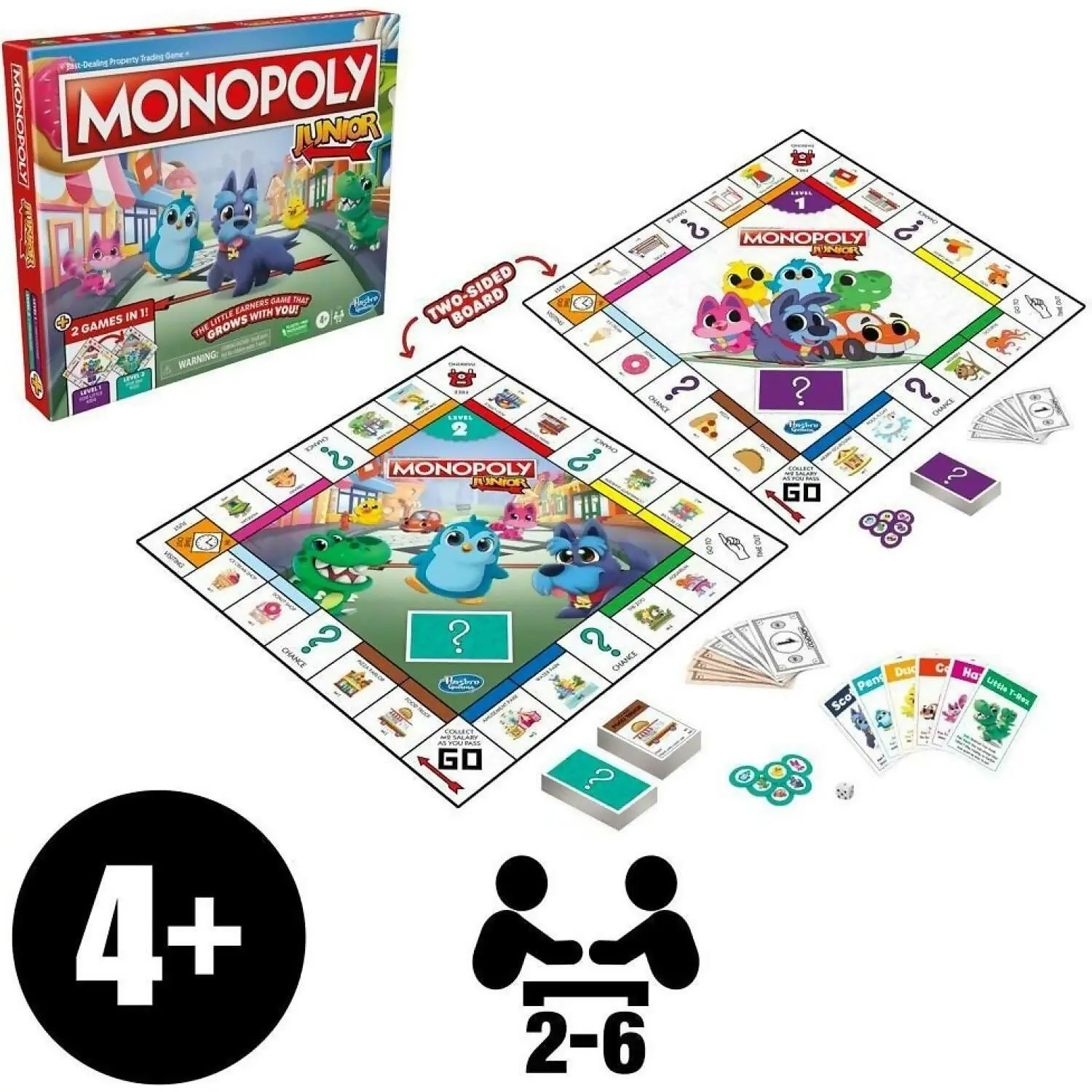 Monopoly - Junior Board Game 2-sided Gameboard 2 Games In 1 Monopoly Game For Ages 4+ - Hasbro