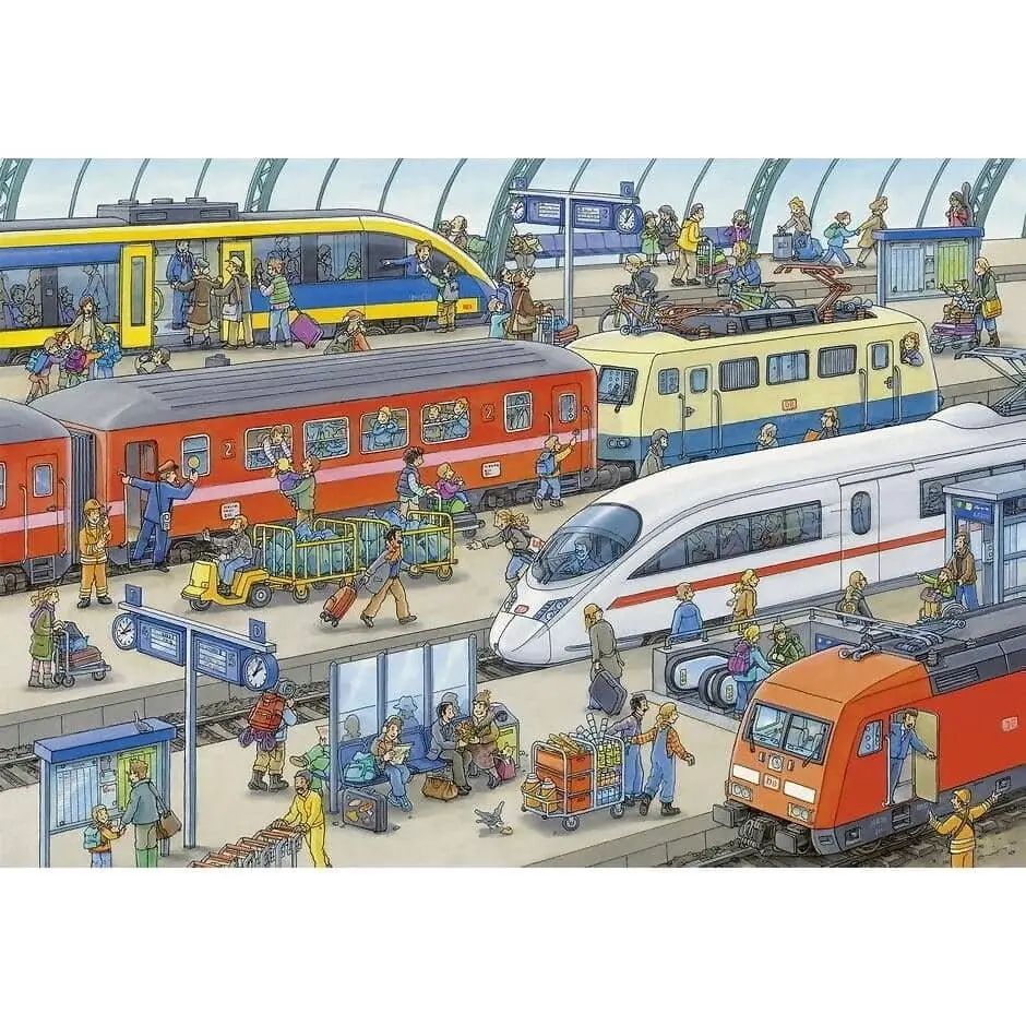 Ravensburger - Busy Train Station Jigsaw Puzzle 2x24 Pieces