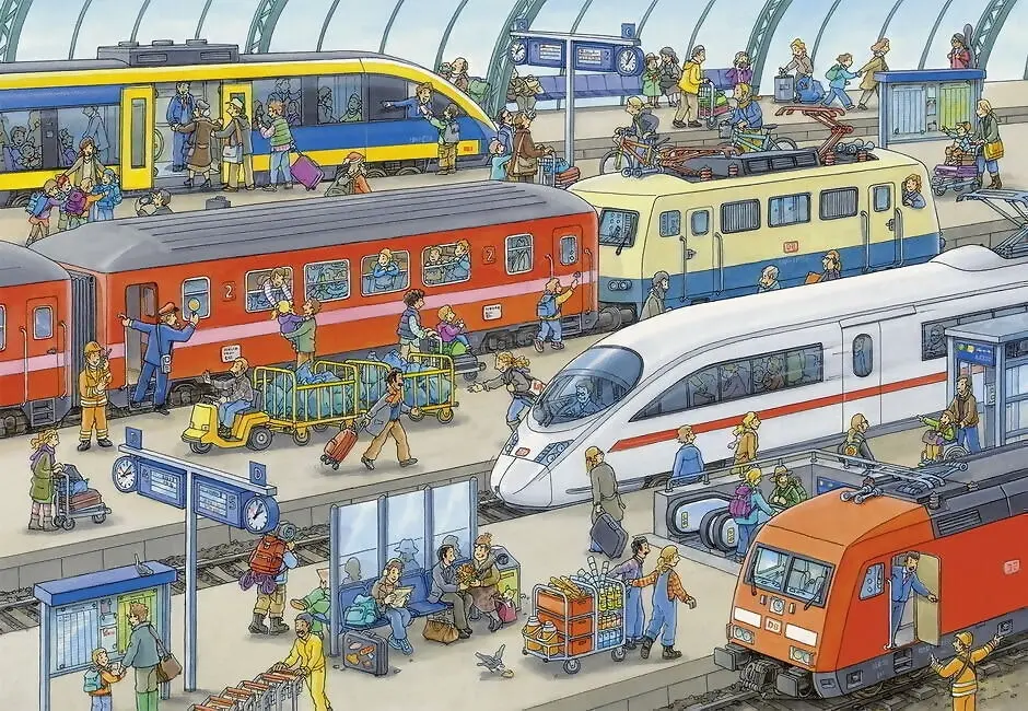 Ravensburger - Busy Train Station Jigsaw Puzzle 2x24 Pieces