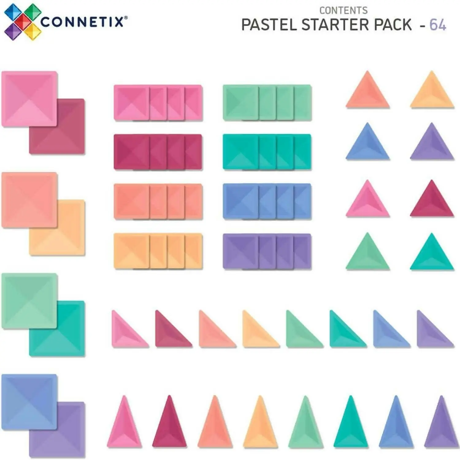 Connetix - Magnetic Tiles Pastel Starter Pack 64pc