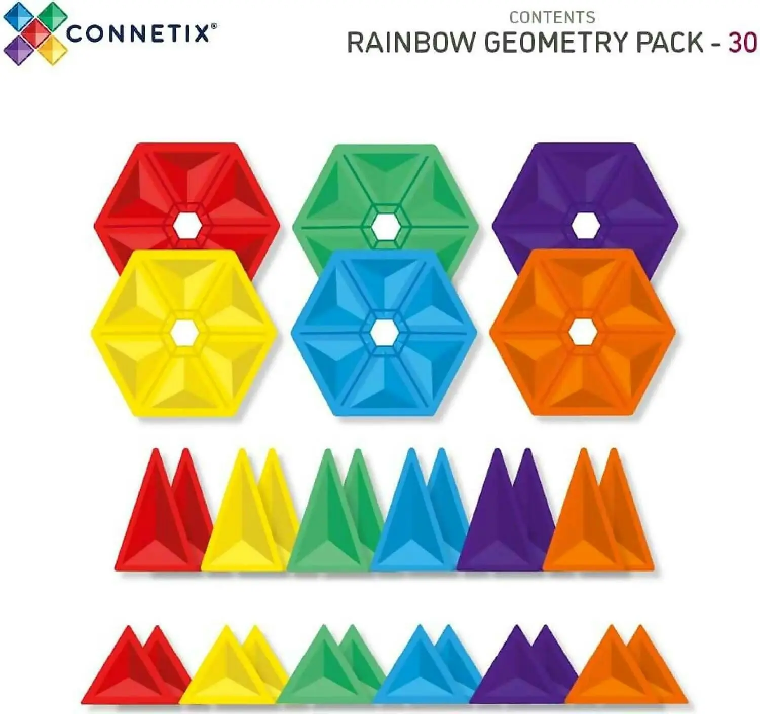 Connetix - Magnetic Tiles Rainbow Geometry Pack 30pc