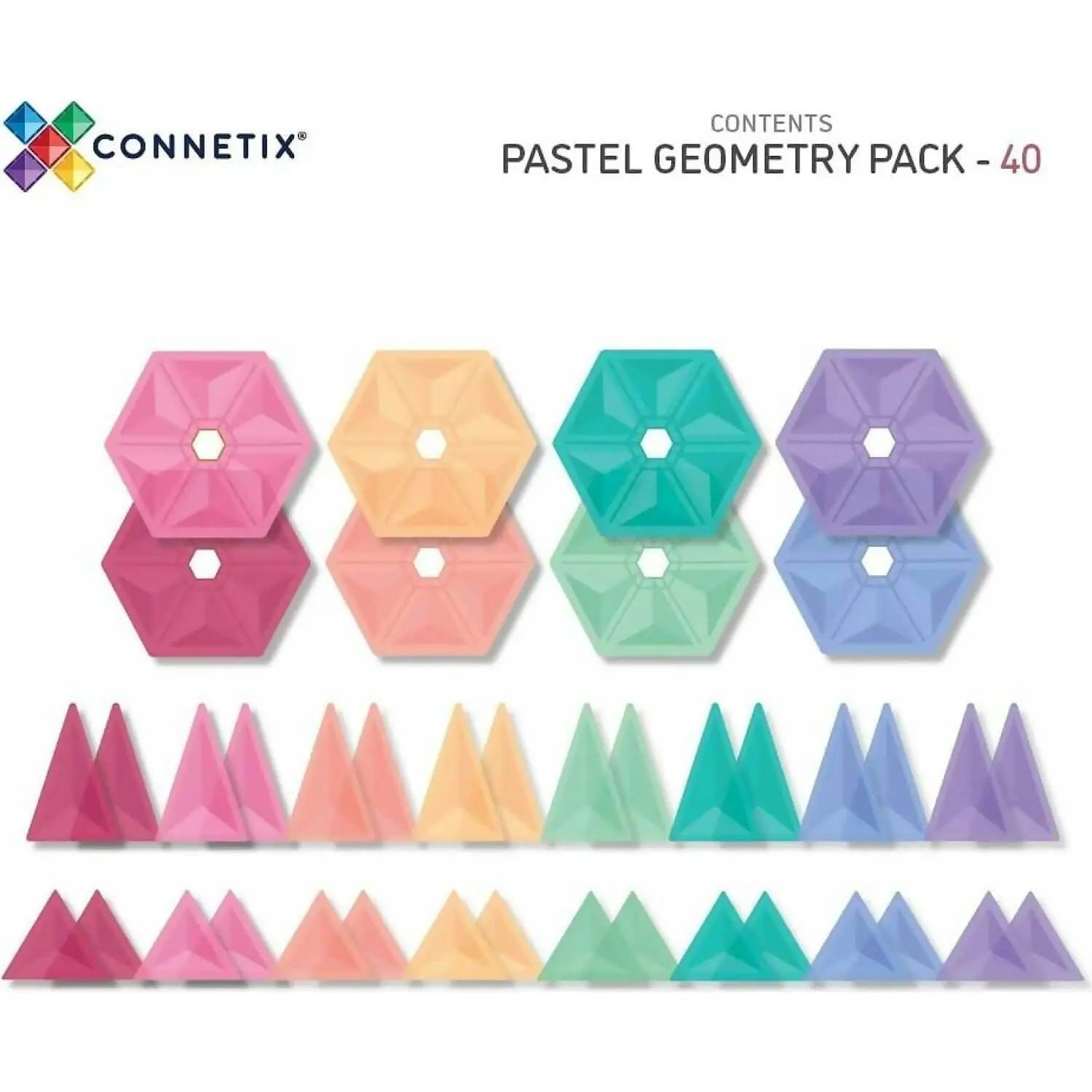 Connetix - Magnetic Tiles Pastel Geometry Pack 40pc