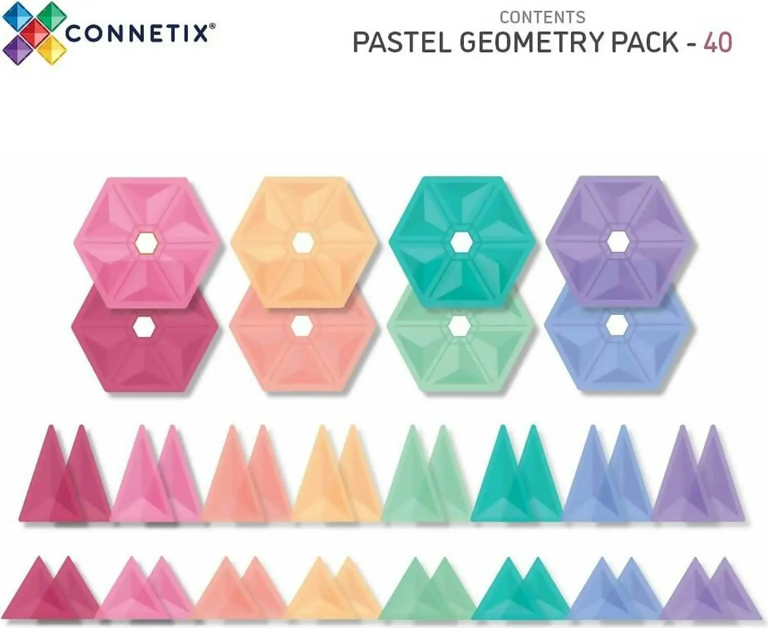 Connetix - Magnetic Tiles Pastel Geometry Pack 40pc