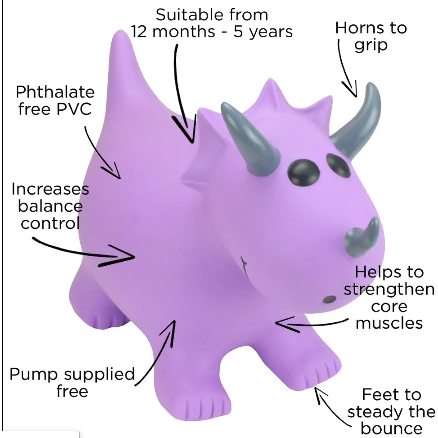 Happy Hopperz - Purple Triceratops Dino