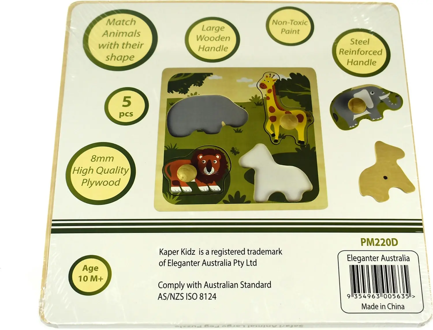 Kaper Kidz - Safari Animal Large Peg Wooden Puzzle