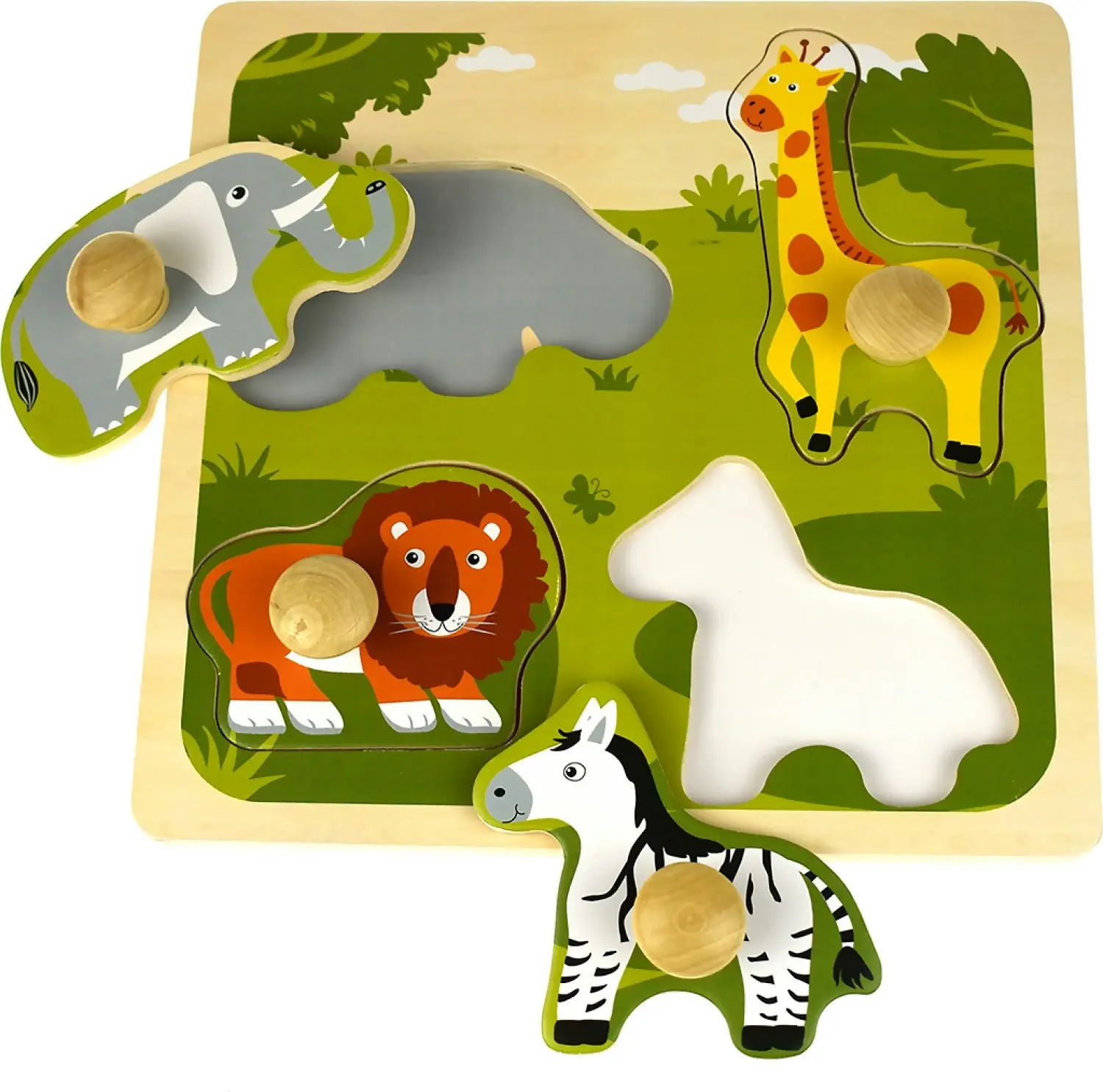 Kaper Kidz - Safari Animal Large Peg Wooden Puzzle