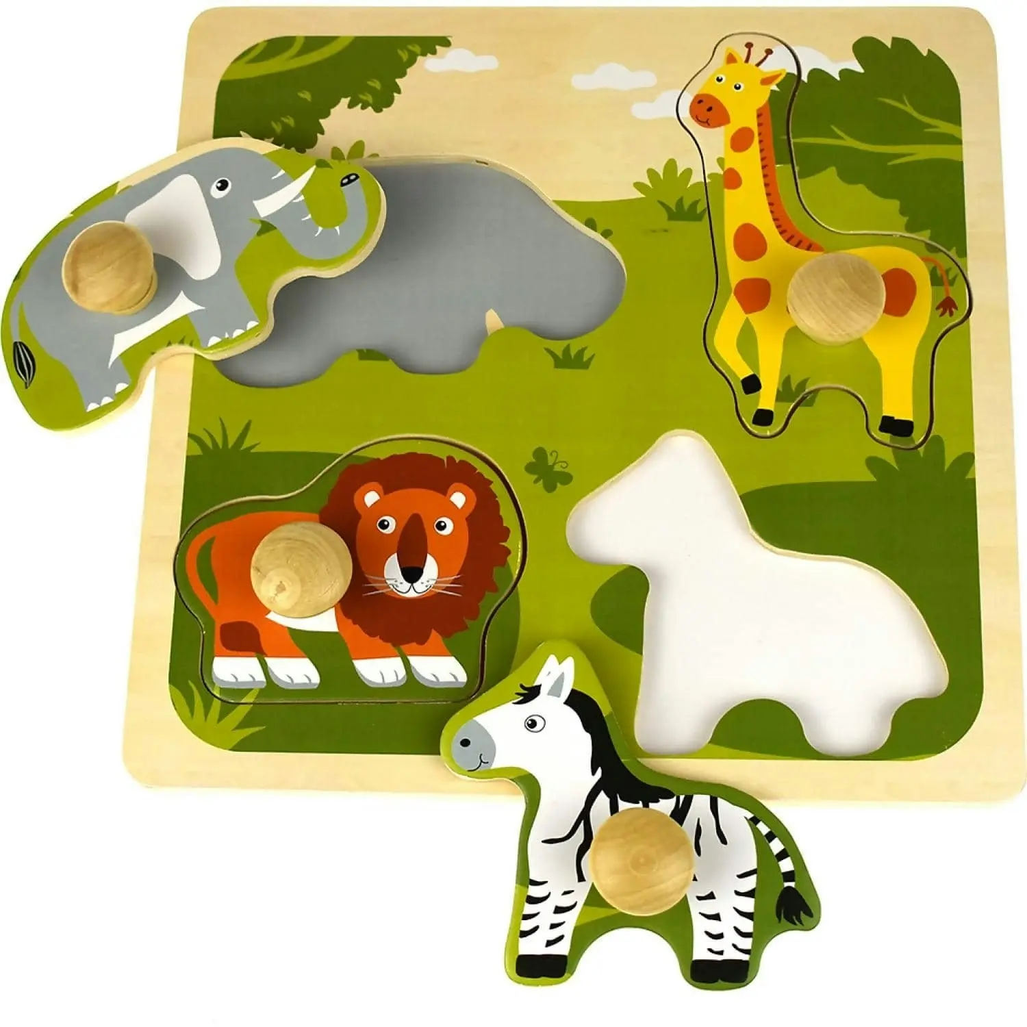 Kaper Kidz - Safari Animal Large Peg Wooden Puzzle