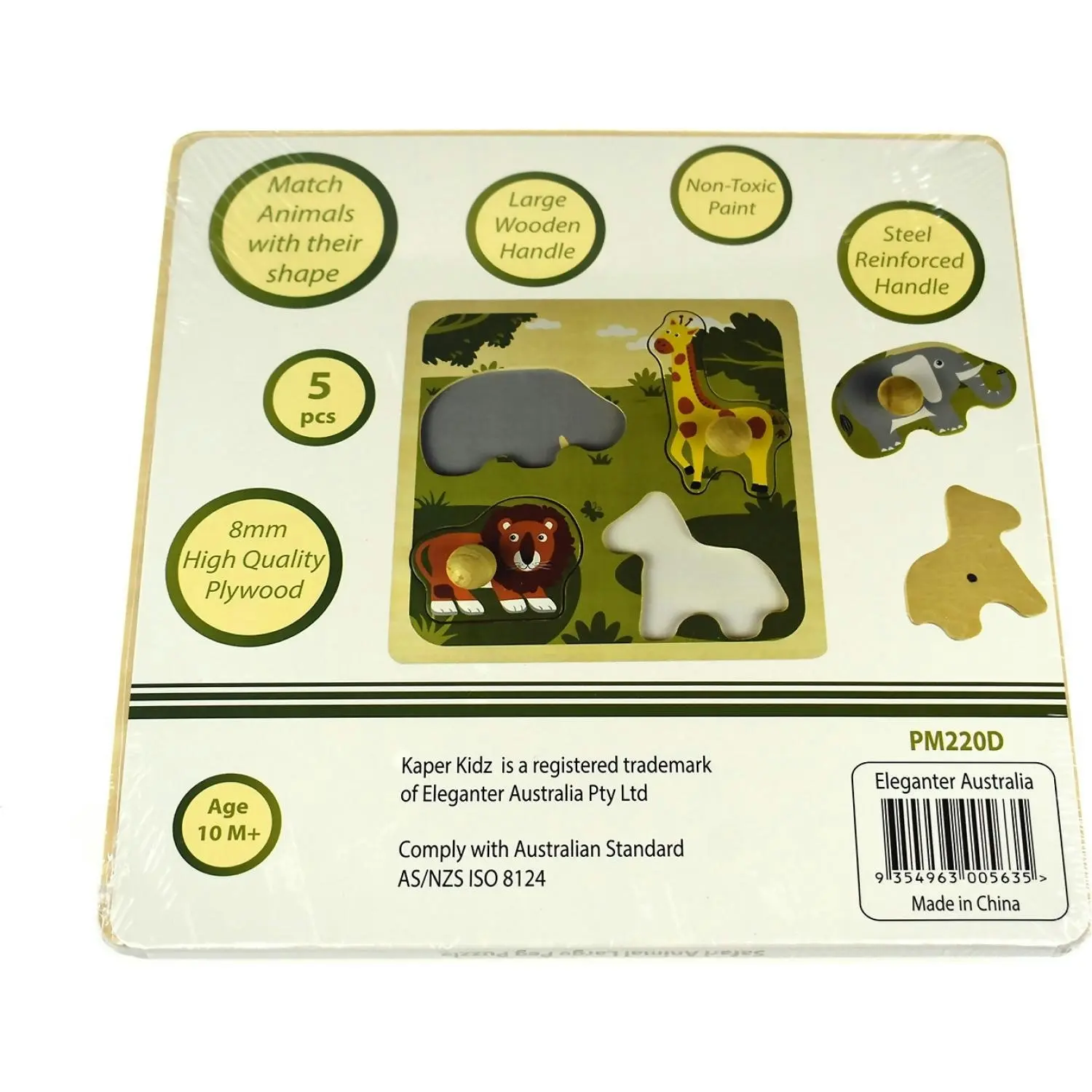 Kaper Kidz - Safari Animal Large Peg Wooden Puzzle