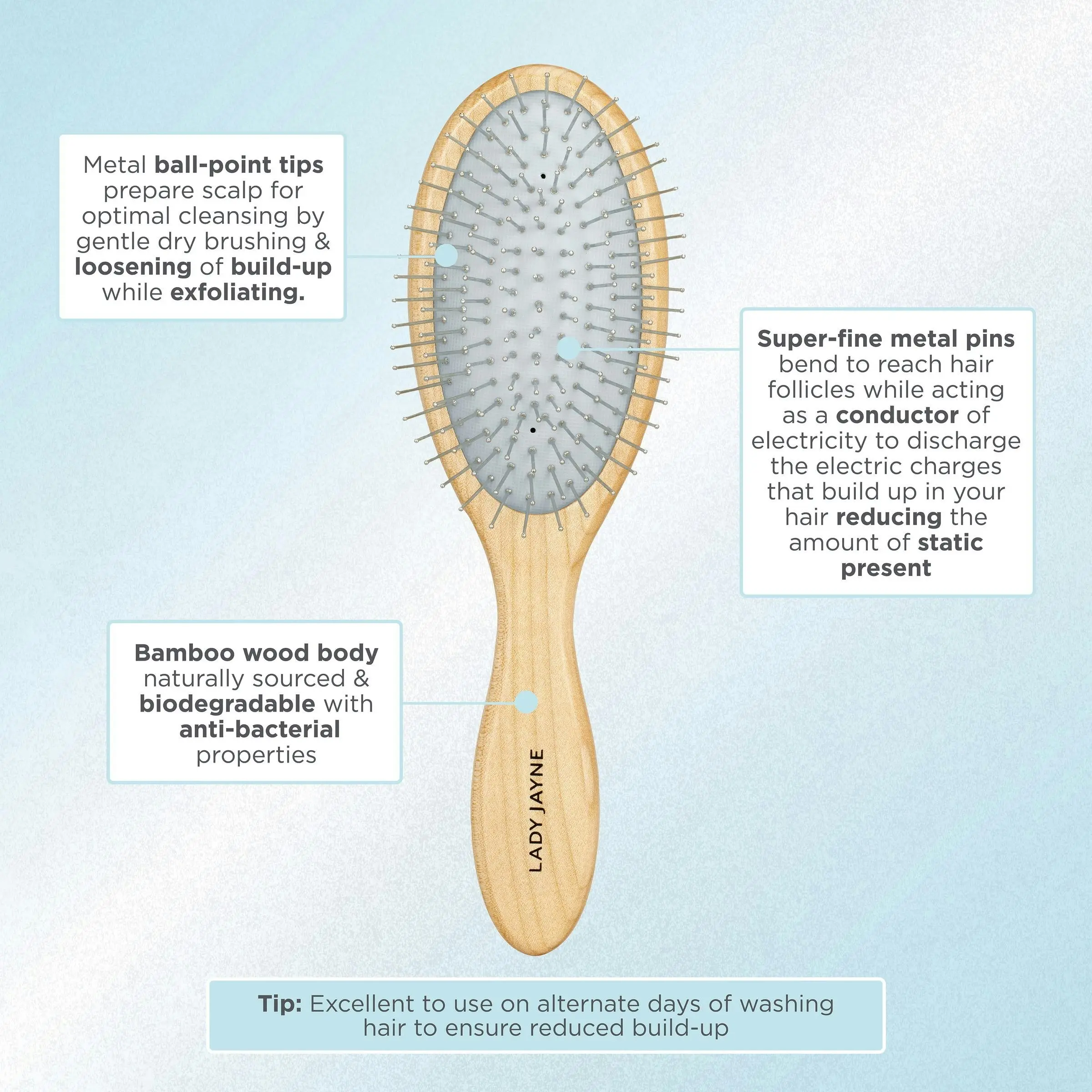 Lady Jayne Exfoliate & Smooth Anti-Frizz Pad Brush Metal Pins