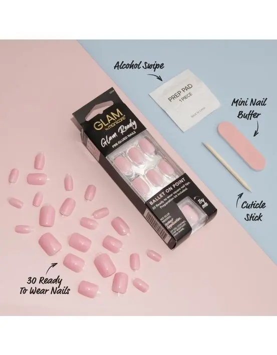 Manicare Glam Ready Pre-Glued Nails Ballet on Point 30pcs