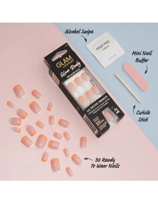 Manicare Glam Ready Pre-Glued Nails La Petite French 30pcs