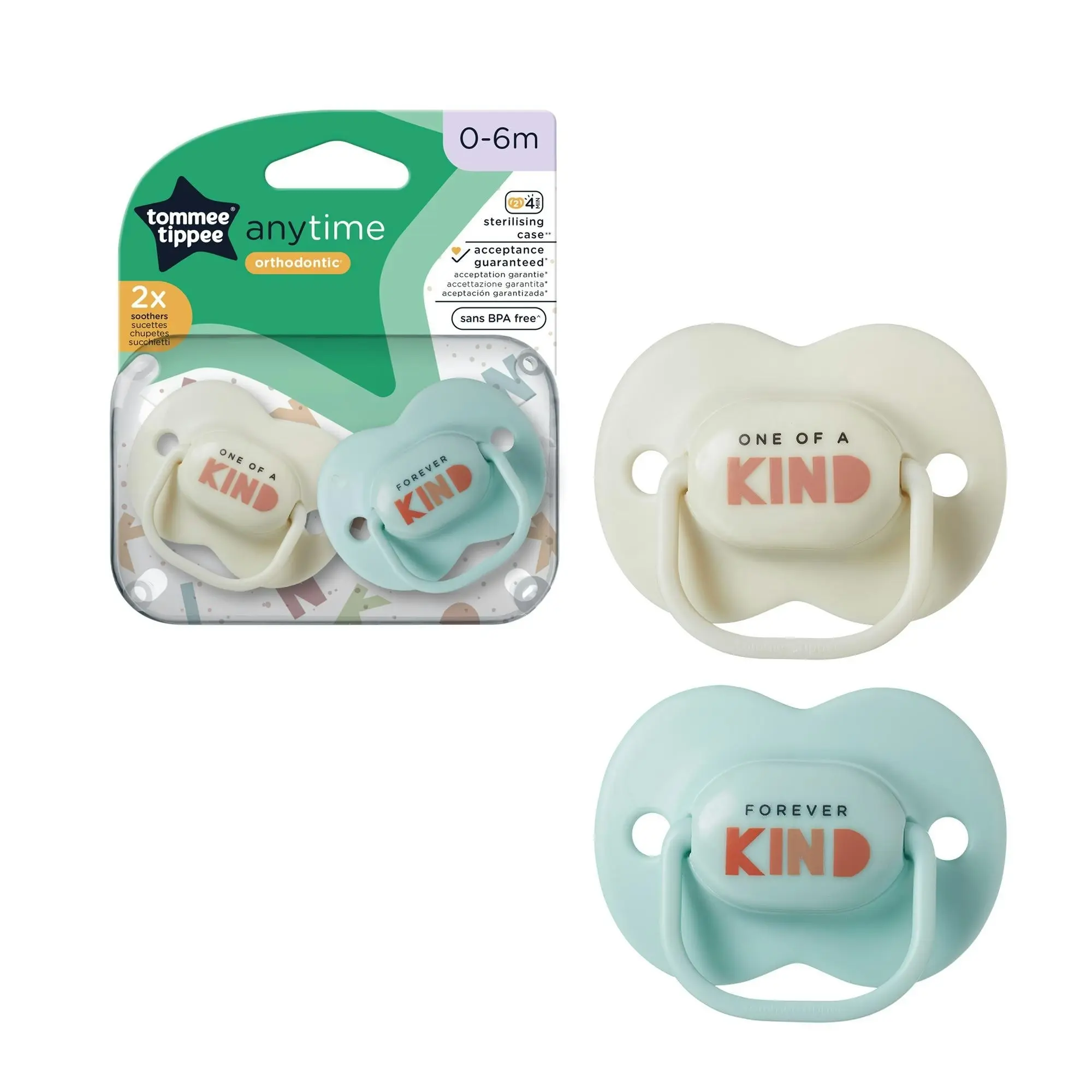 Tommee Tippee Closer To Nature Any Time Soother 0-6 Months 2 Pack Assorted