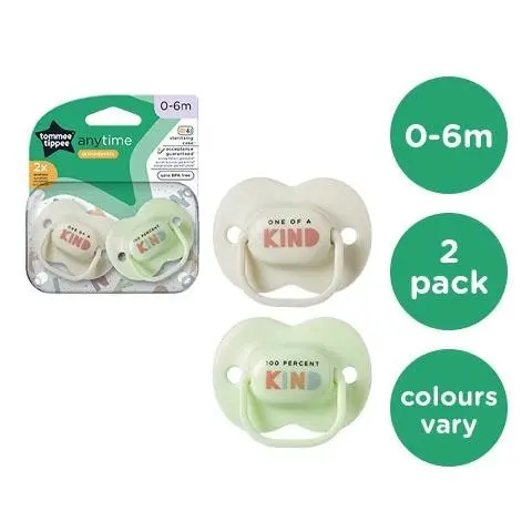 Tommee Tippee Closer To Nature Any Time Soother 0-6 Months 2 Pack Assorted