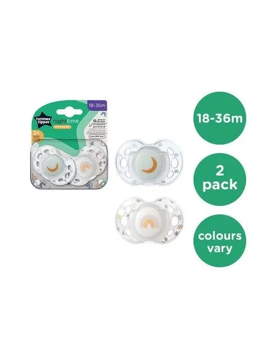 Tommee Tippee Closer to Nature Night Time Soothers 18-36 Months 2 Pack Assorted