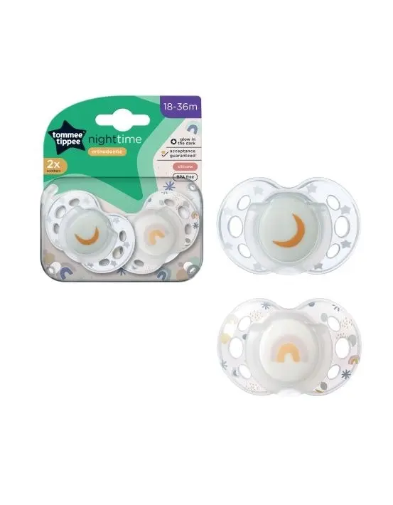 Tommee Tippee Closer to Nature Night Time Soothers 18-36 Months 2 Pack Assorted