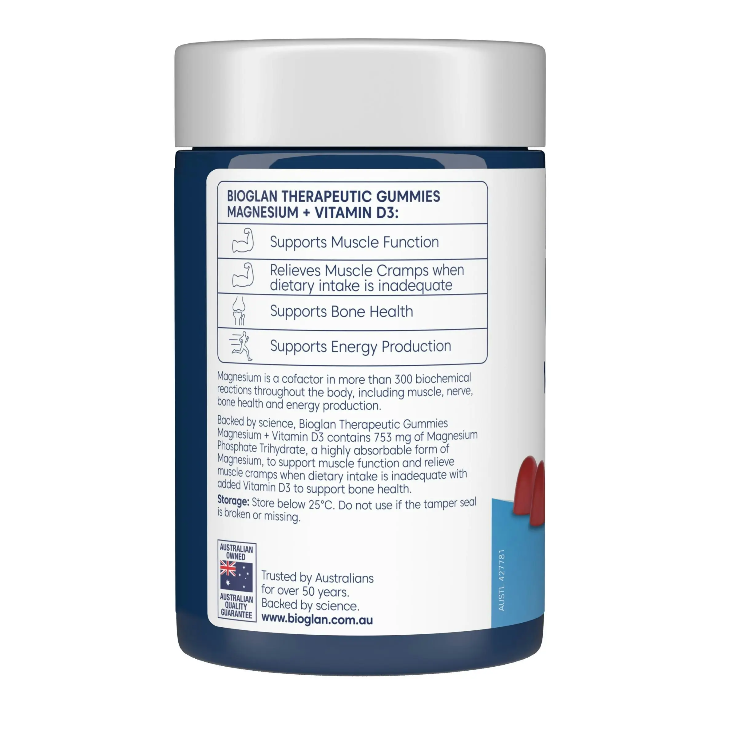 Bioglan Therapeutic Gummies Magnesium + Vitamin D3 65 Gummies