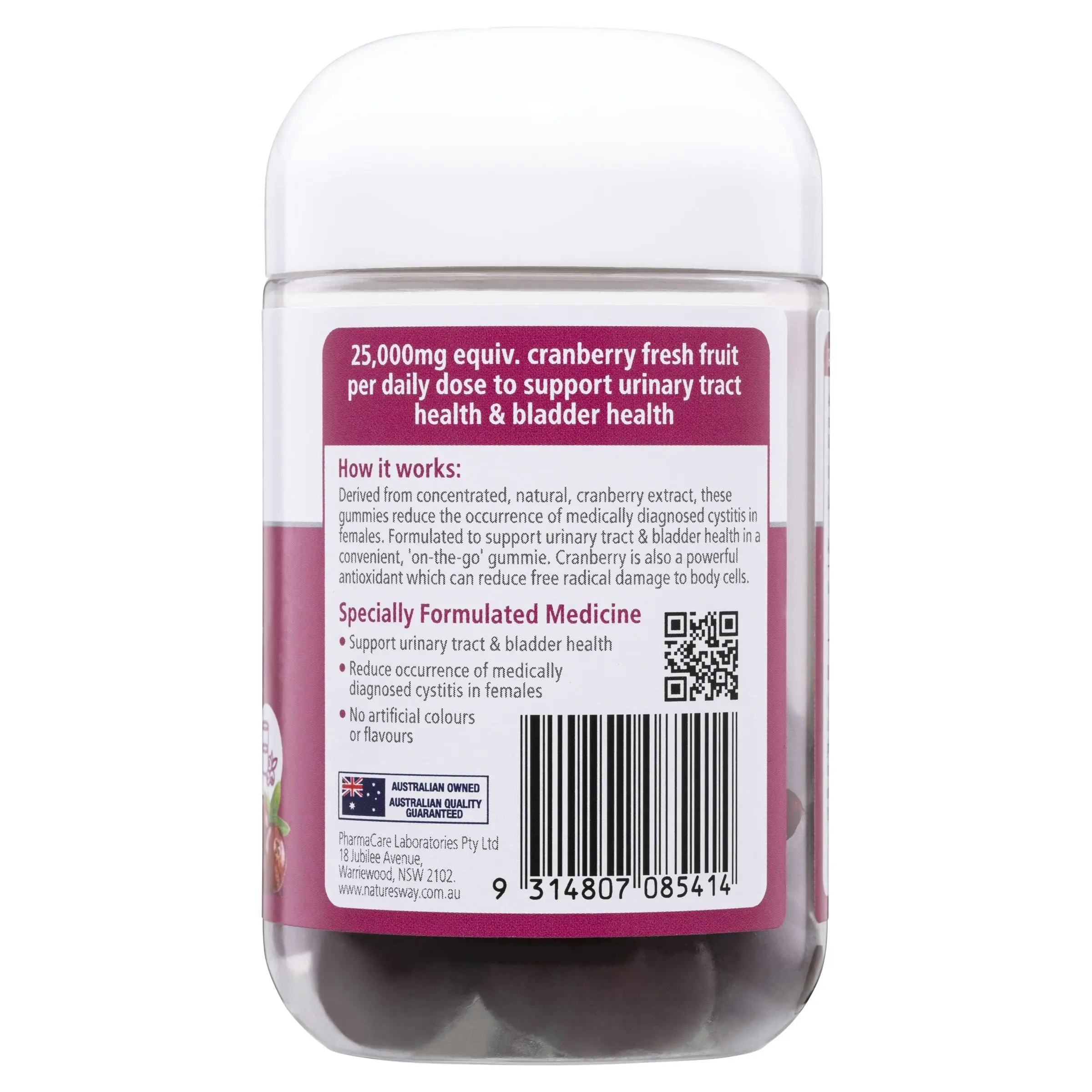 Nature's Way Medicinal Vita Gummies Cranberry Urinary Tract 25000mg 30 Gummies