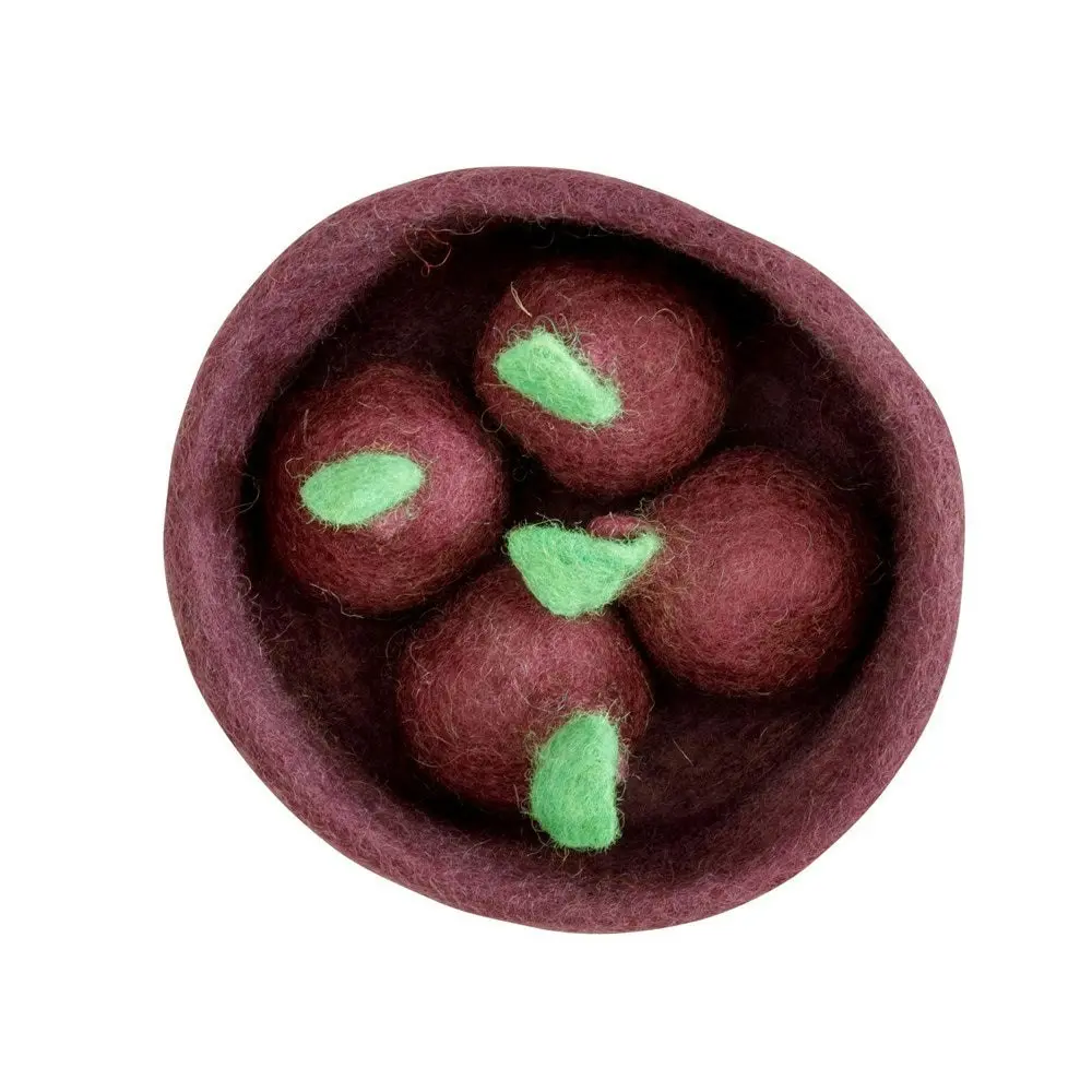 Dashdu - Penelope Plum - Five Felt Plums with Bowl