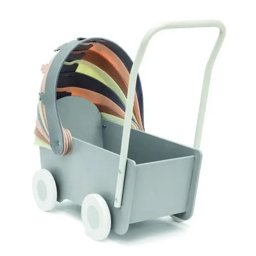 Skrallan - Wooden Pram with Felt Hood