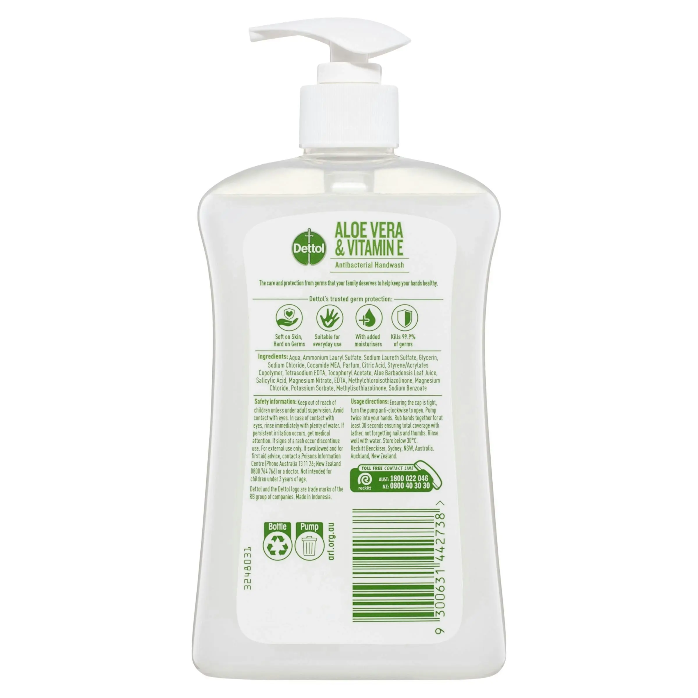 Dettol Antibacterial Liquid Hand Wash Pump Aloe Vera & Vitamin E 500ml