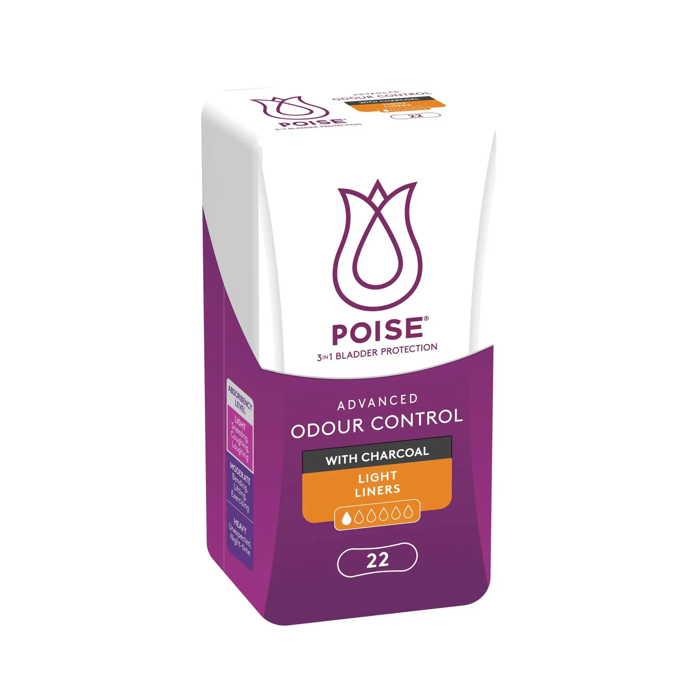 Poise Charcoal Light Liner 22 Pack