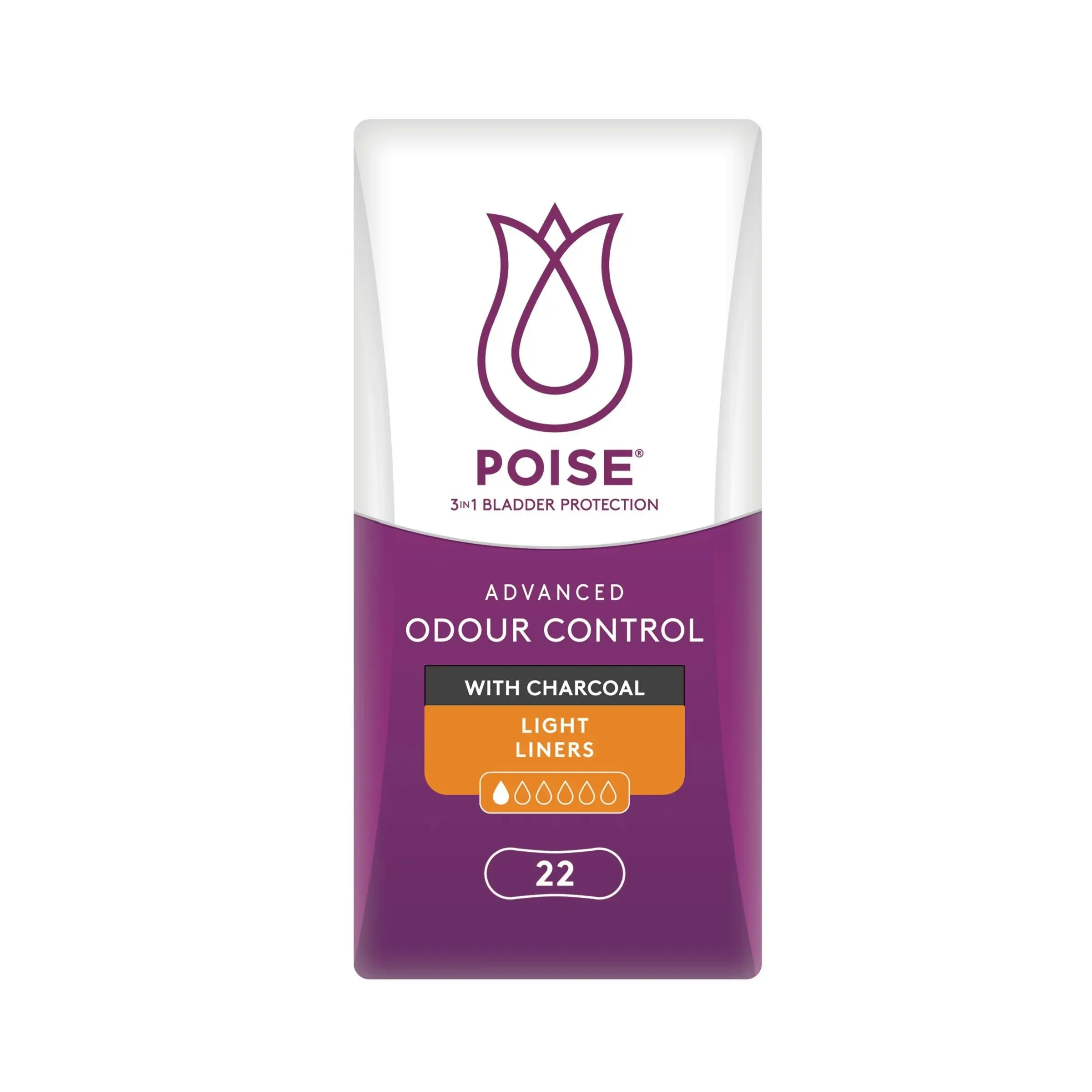 Poise Charcoal Light Liner 22 Pack