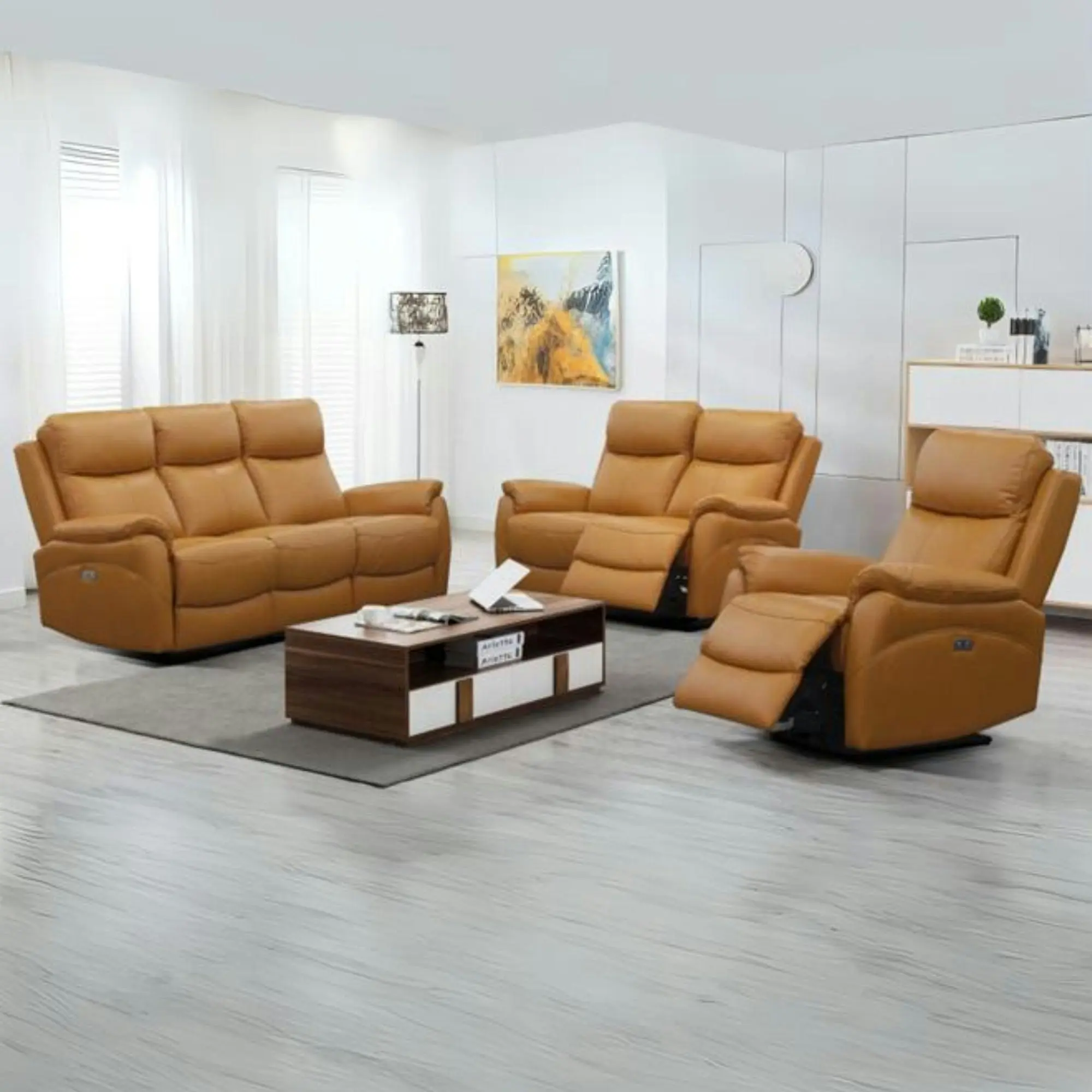 Berkeley 3+1+1 Electric Leather Recliner Sofa Set Tangerine