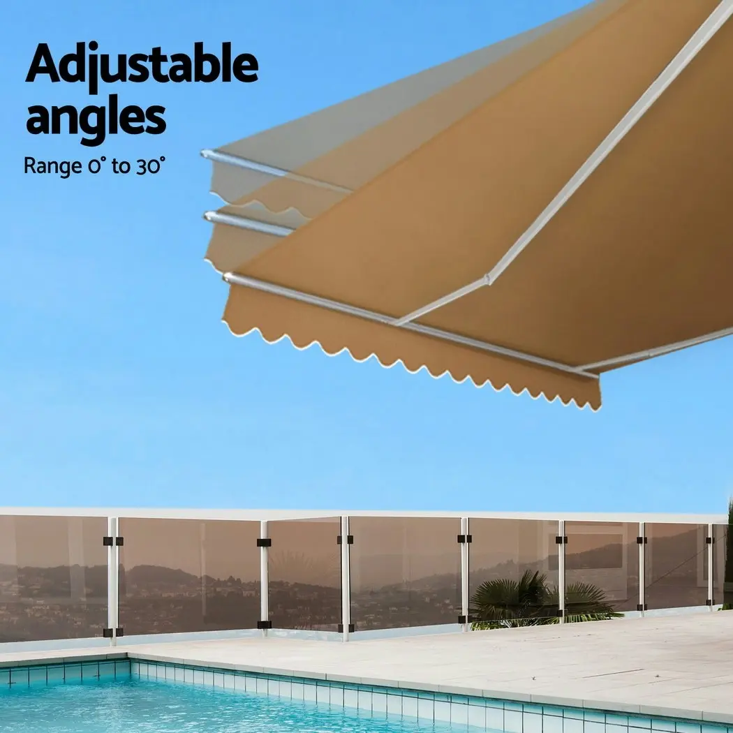 Instahut Retractable Folding Arm Awning Manual Sunshade 2.5Mx2M Beige