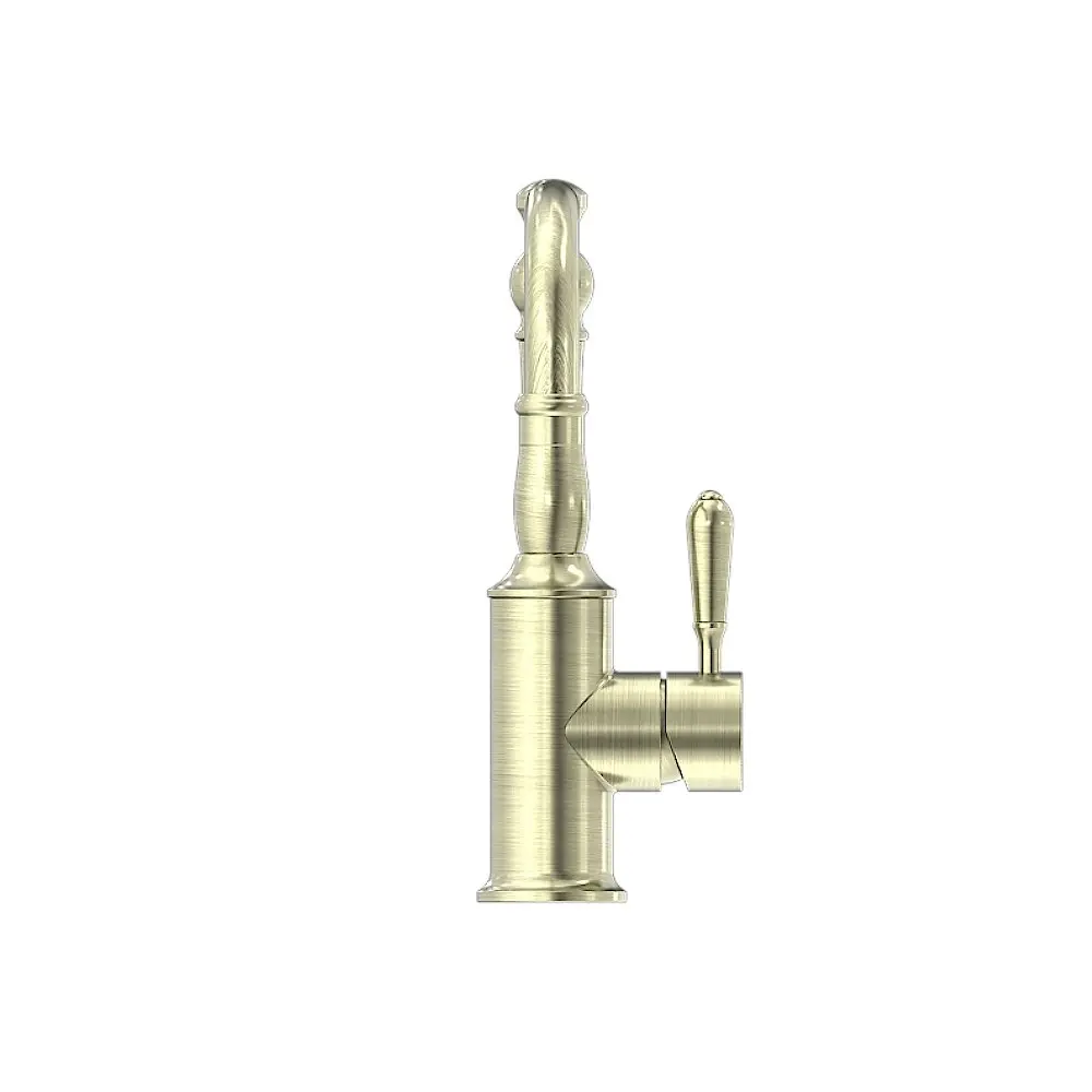 Nero York Basin Mixer Hook Spout With Metal Lever Aged Brass NR69210202AB