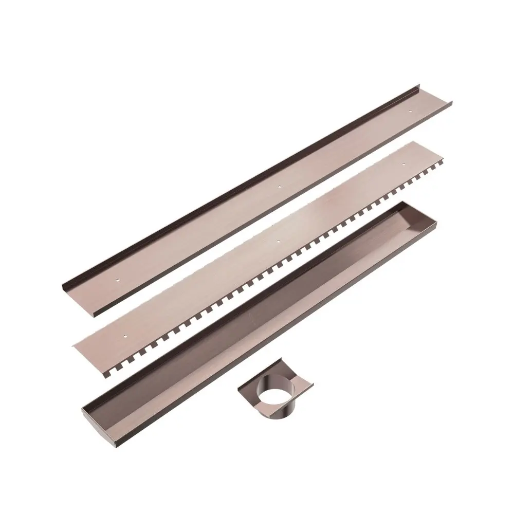 Nero Tile Insert V Channel 900mm Long Floor Grate 89mm Outlet With Hole Saw Brushed Bronze NRFG001HSBZ