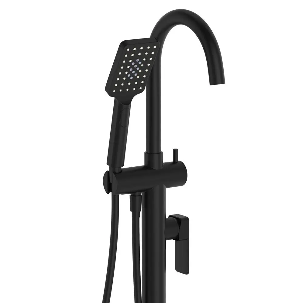 Fienza Tono Floor Mounted Bath Mixer with Hand Shower Matte Black 233113B