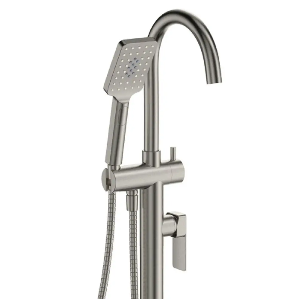 Fienza Tono Floor Mounted Bath Mixer with Hand Shower Brushed Nickel 233113BN