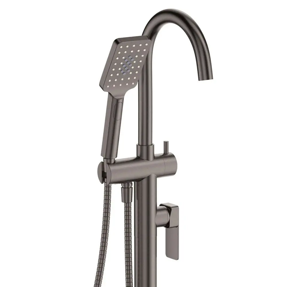 Fienza Tono Floor Mounted Bath Mixer with Hand Shower Gun Metal 233113GM