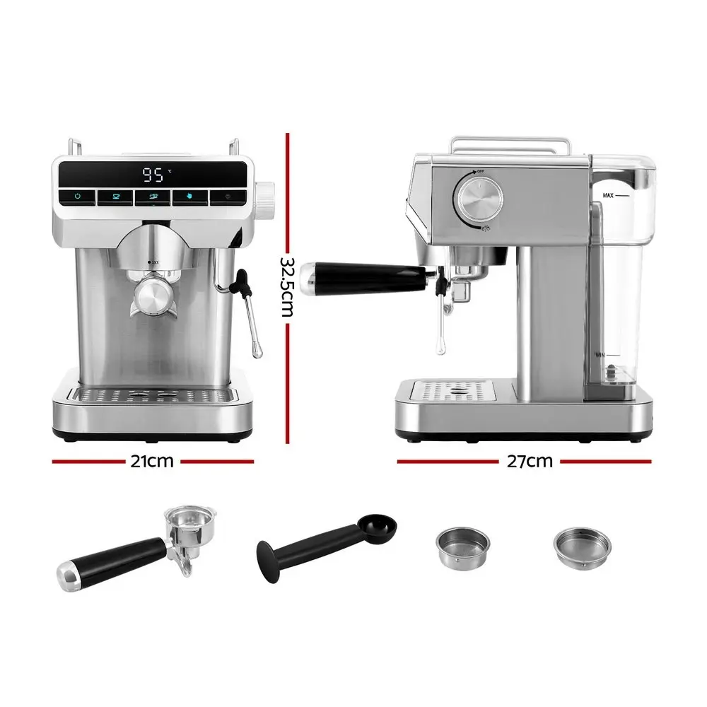 Devanti 20 Bar Coffee Machine Espresso Cafe Maker Stainless Steel