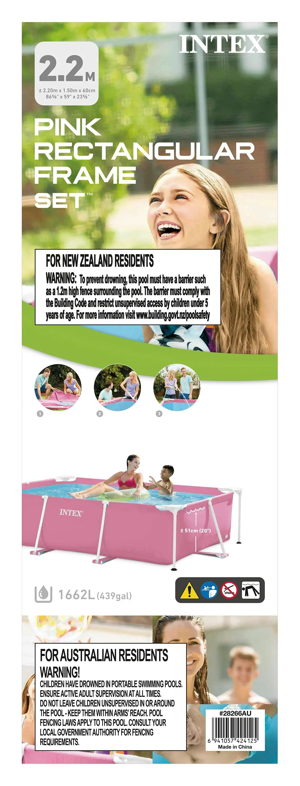 Intex Pink Rectangular Frame Pool 28266