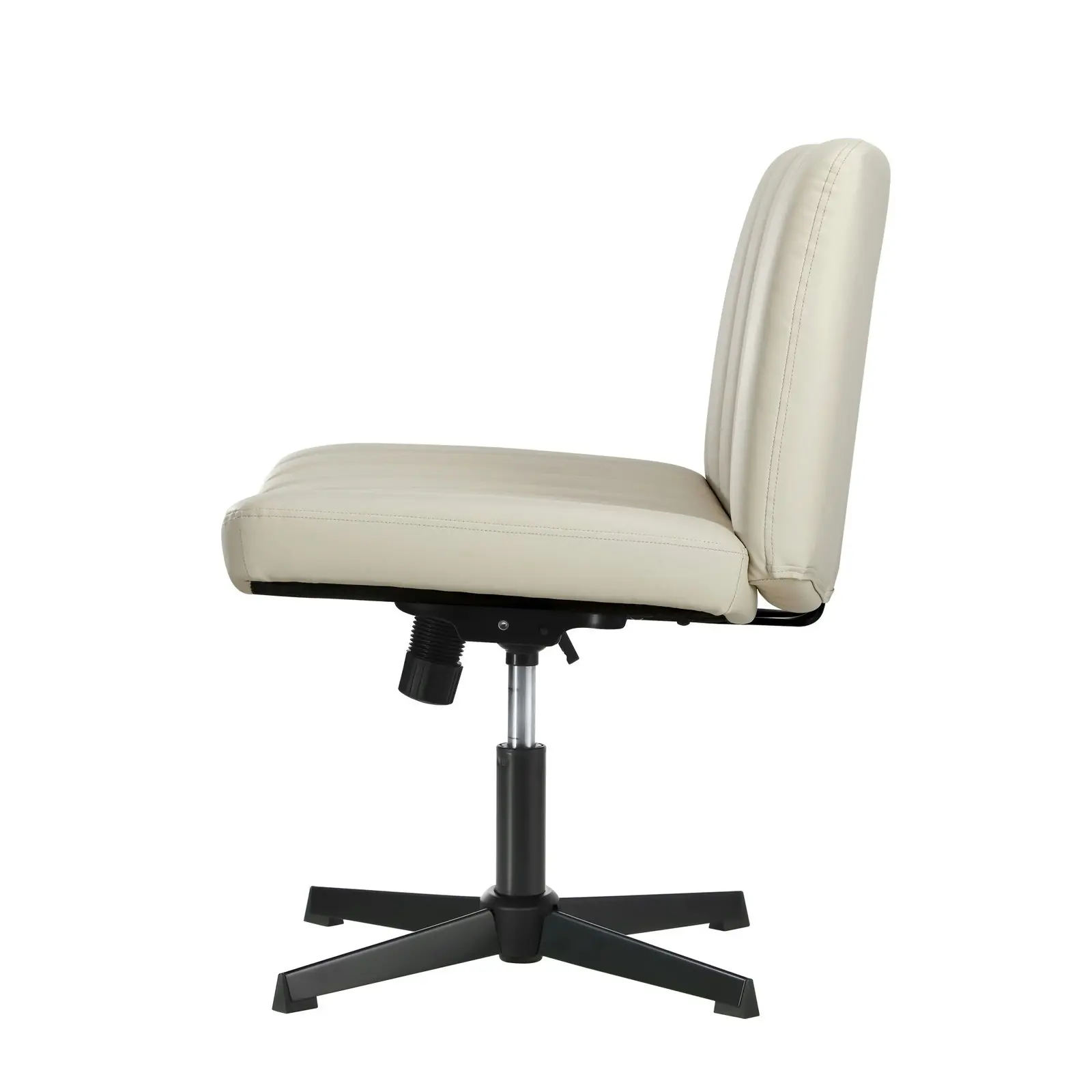 Oikiture Mid Back Armless Office Desk Chair Wide Seat PU Leather Beige